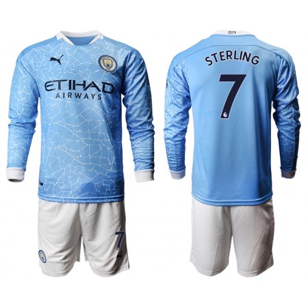Billiga Fotbollströjor Manchester City Raheem Sterling 7 Barn Hemma tröja 2020/21 Långärmad